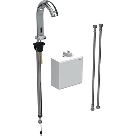 Grifo electrónico para lavabos Geberit Piave, montaje de encimera, servicio a batería, con caja funcional vista: Cromado brillante, Mezclador=Sin mezclador